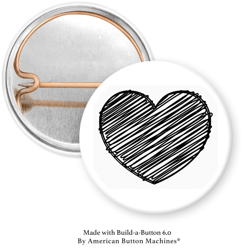 Black Scribbled Heart Pinback - Magnets and Memories