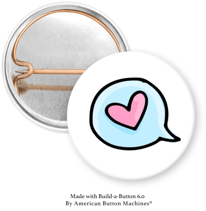 Pink Heart on blue Pinback - Magnets and Memories
