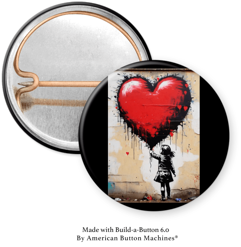 Girl with Heart Balloon Painted on Wall Pinback - Magnets and Memories