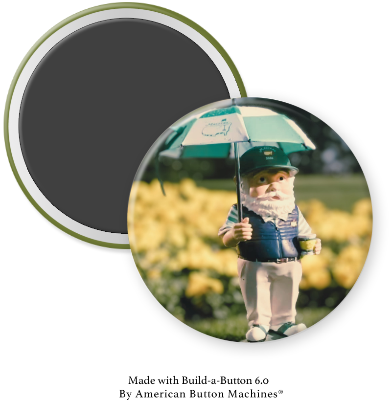 Magnets and Memories The Masters Gnome 2026 refrigerator magnet featuring a colorful gnome design for golf fans.