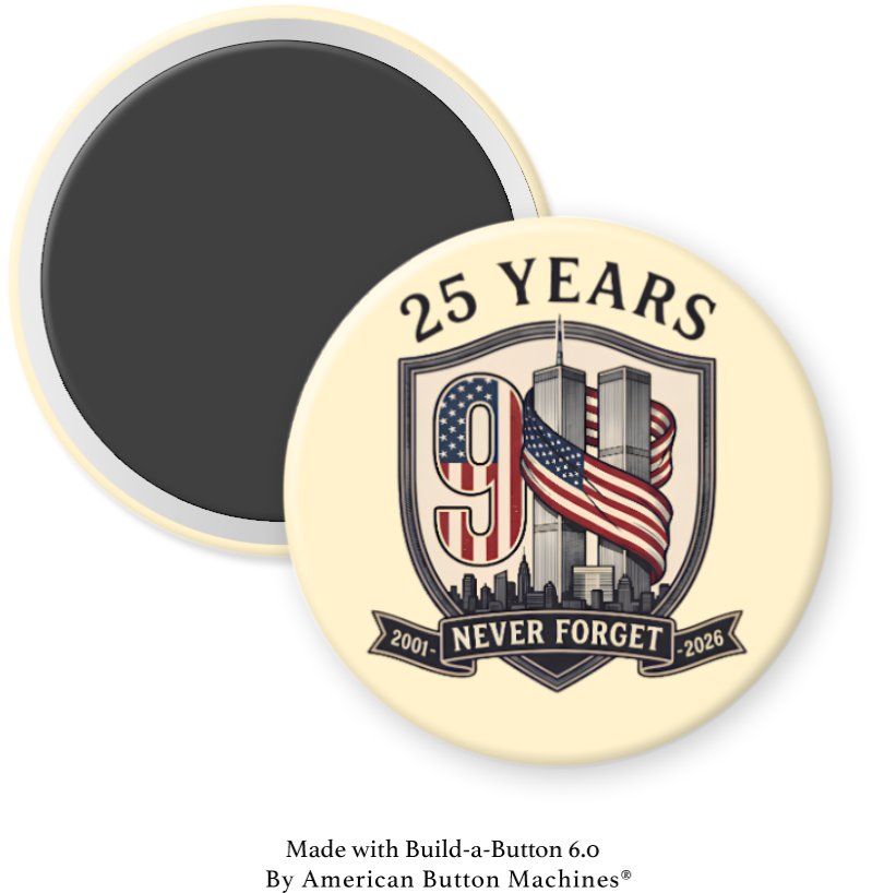 9/11 World Trade Center "Never Forget" refrigerator magnet by Magnets and Memories, featuring a commemorative design.