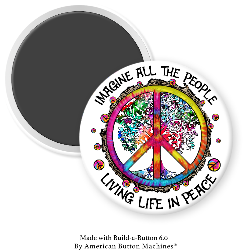 Peace Sign with Imagine All The People Living Life in Peace - Magnets and Memories