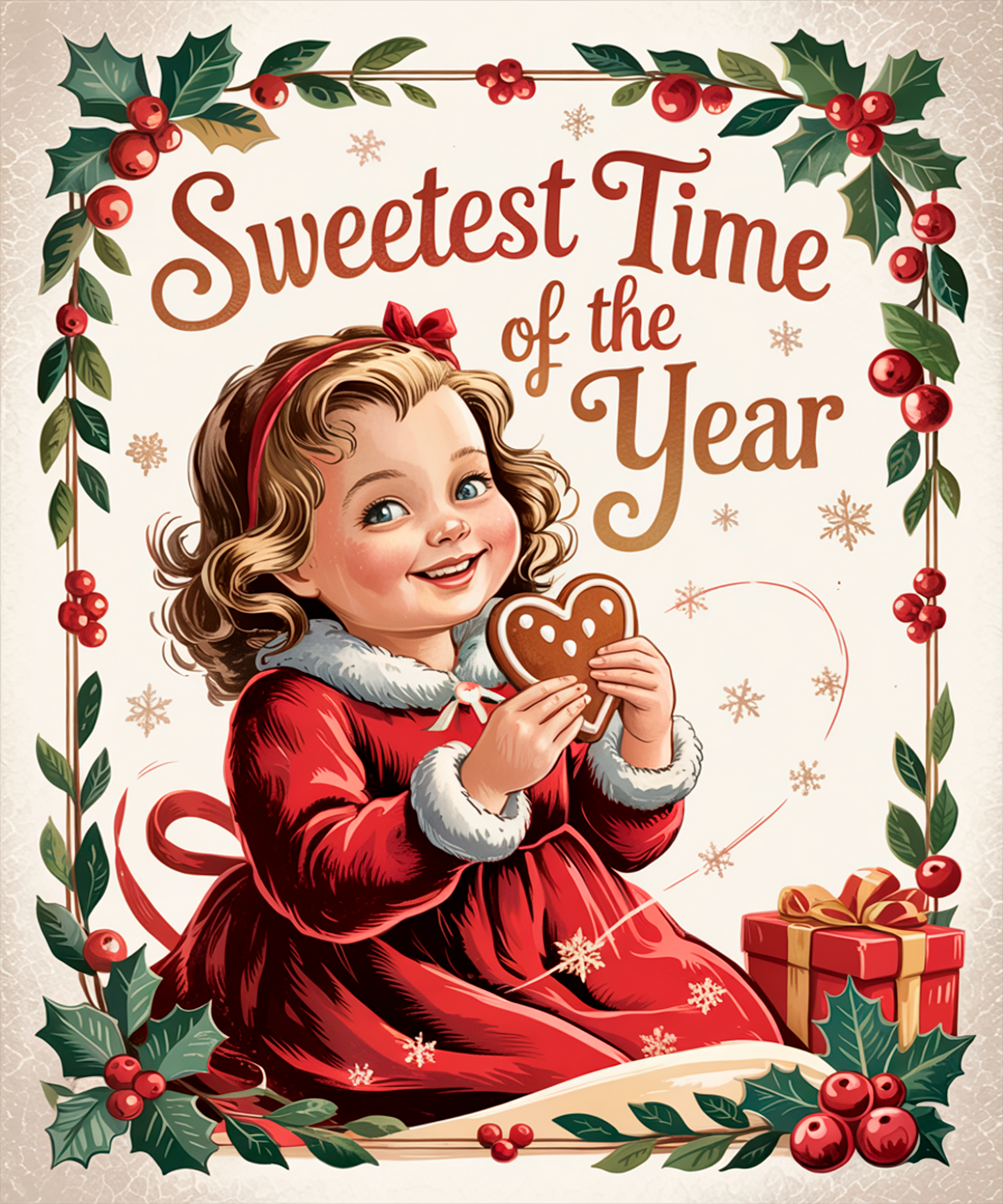 Sweetest Time of Year with Little Girl and Gingerbread Cookie - Vintage - Magnets and Memories