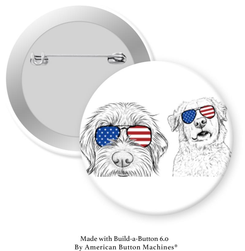 Patriotic Dogs with Sunglasses Pinback - Magnets and Memories
