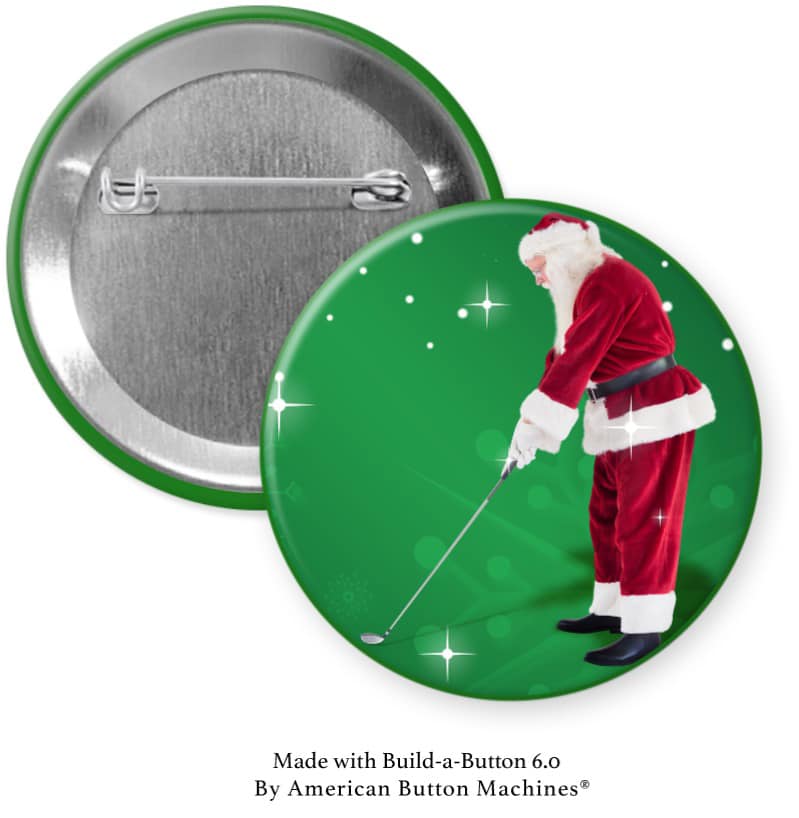 Santa Playing Golf Pinback - Magnets and Memories