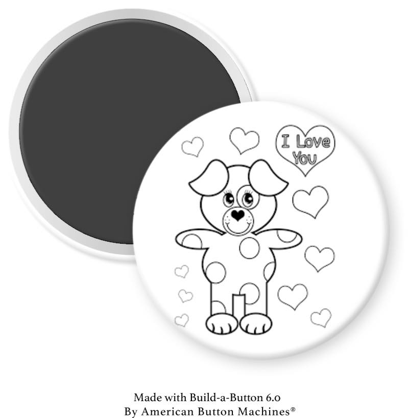 Black and White Dog Hearts to Color Magnet - Magnets and Memories