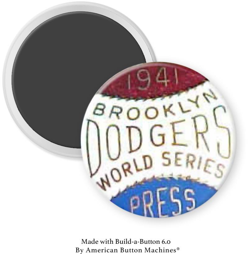 1941 Brooklyn Dodgers World Series Press Pass Baseball Magnet - Magnets and Memories