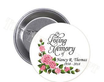 In Loving Memory with Flowers Pinback - Magnets and Memories