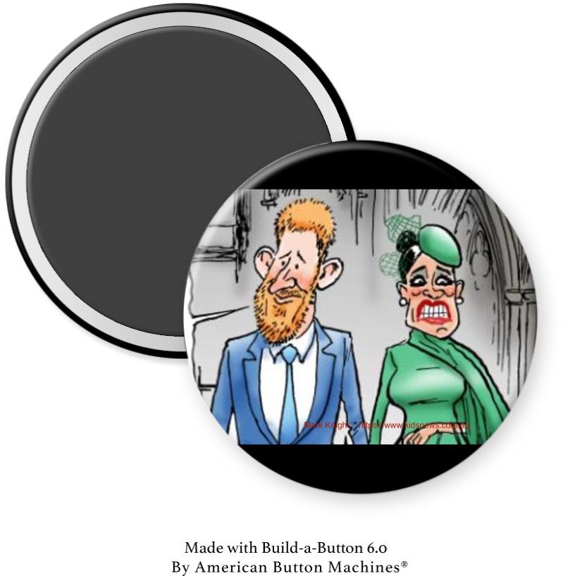 Harry and Meghan with Green Dress Cartoon Magnet - Magnets and Memories