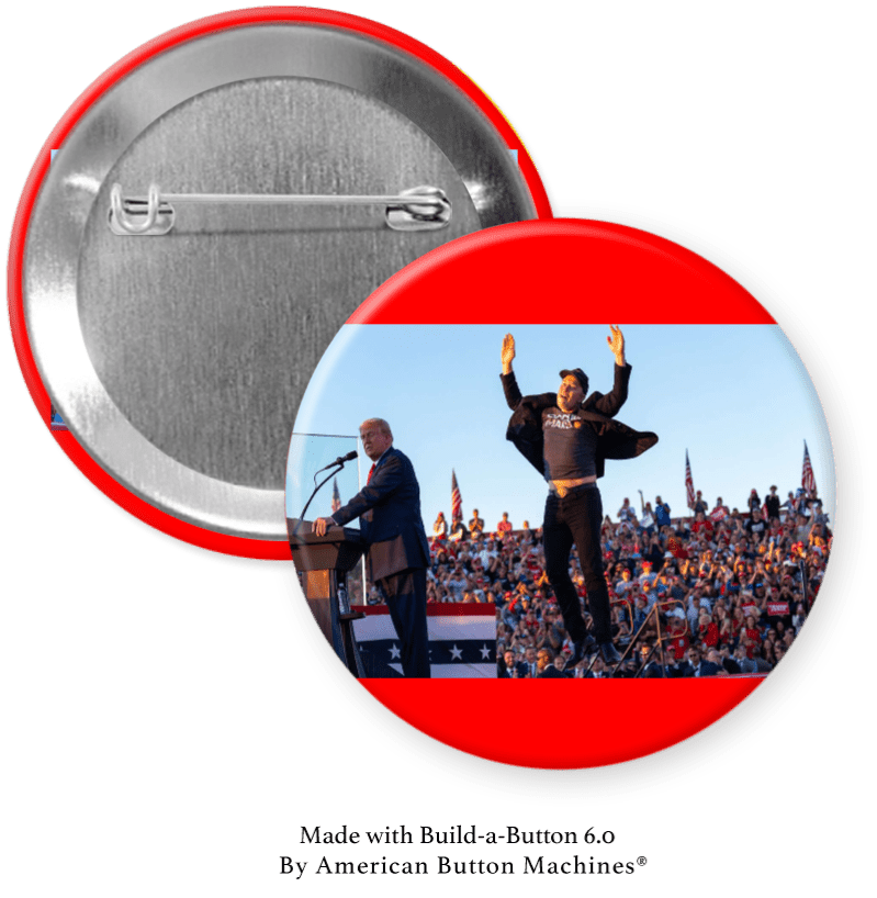 Elon Musk Joyful Jumping Pinback - Magnets and Memories