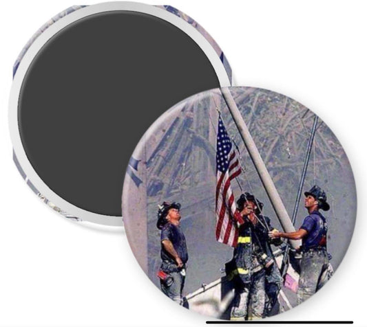 FireFighters Place Flag at World Trade Center 2001 Magnet - Magnets and Memories