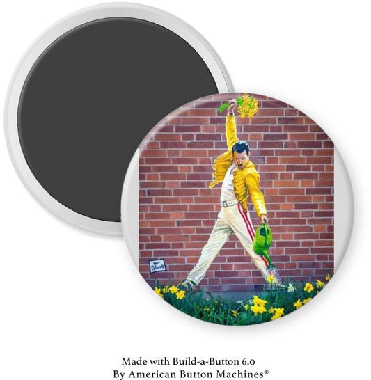 Freddie Mercury Painted on Brick Wall Magnet - Magnets and Memories