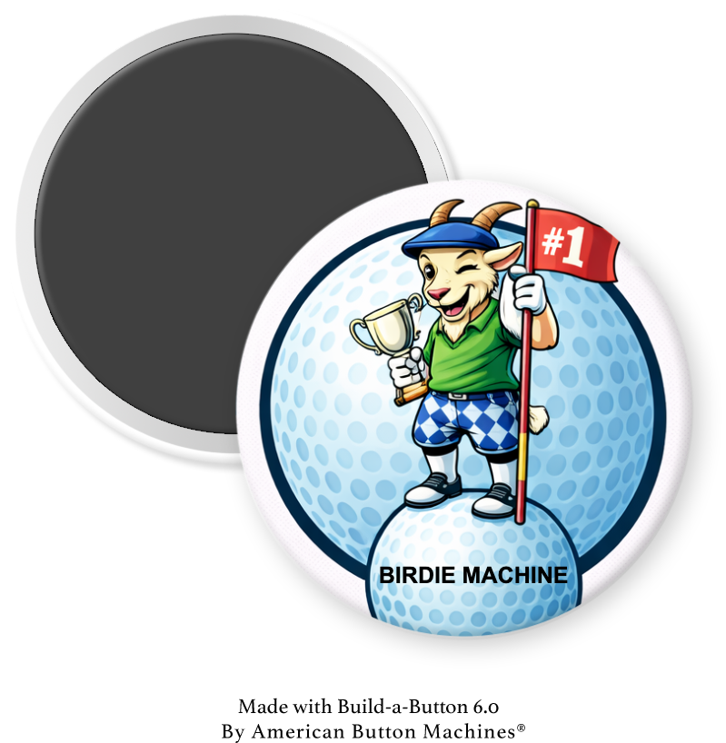 Magnets and Memories GOAT Golf Birdie Machine Trophy magnet featuring a golf-themed design and vibrant colors.