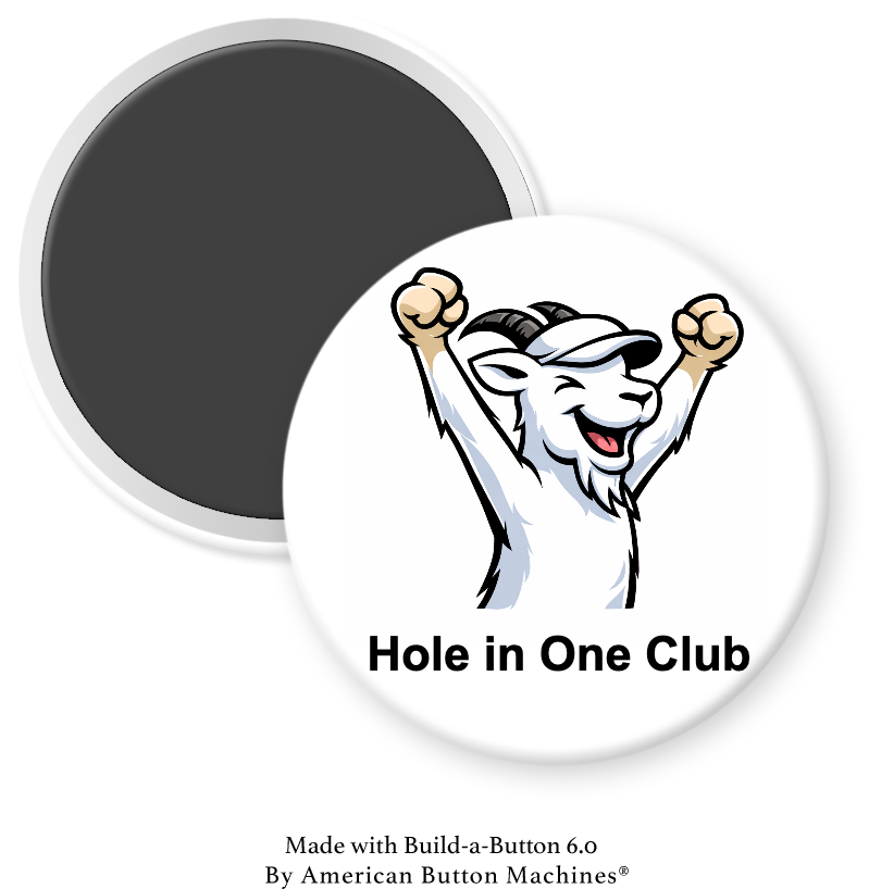 Magnets and Memories GOAT Golf magnet featuring an excited GOAT character in the Hole in One Club design.