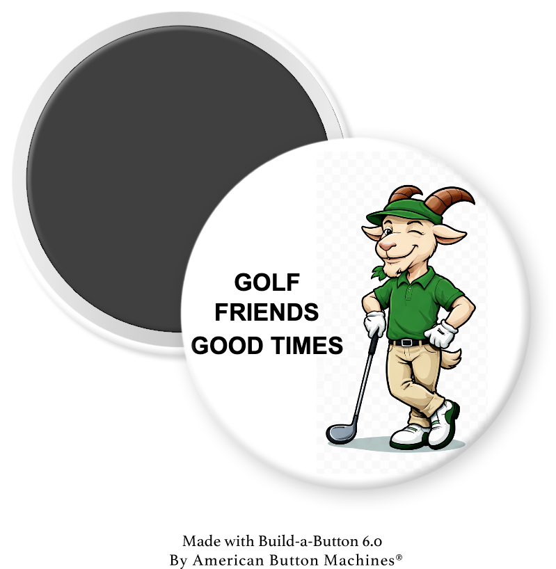 Magnets and Memories GOAT Golf magnet featuring a fun golf scene with friends, capturing good times and playfulness.