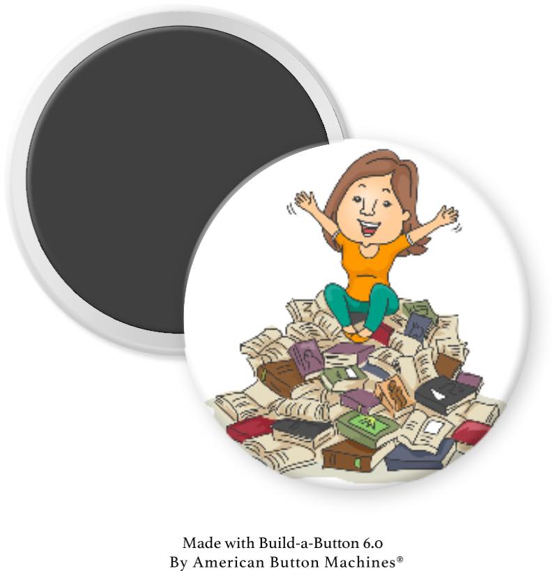Happy Girl on Pile of Books Magnet - Magnets and Memories