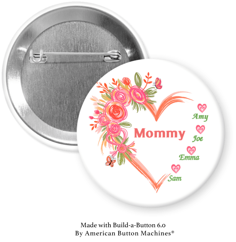 Heart with Mommy and 4 kids names - Magnets and Memories
