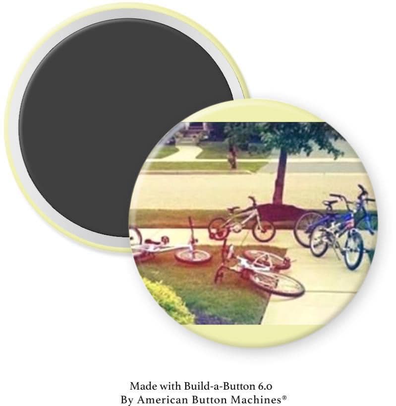Kids Bicycles Thrown on Lawn Magnet - Magnets and Memories