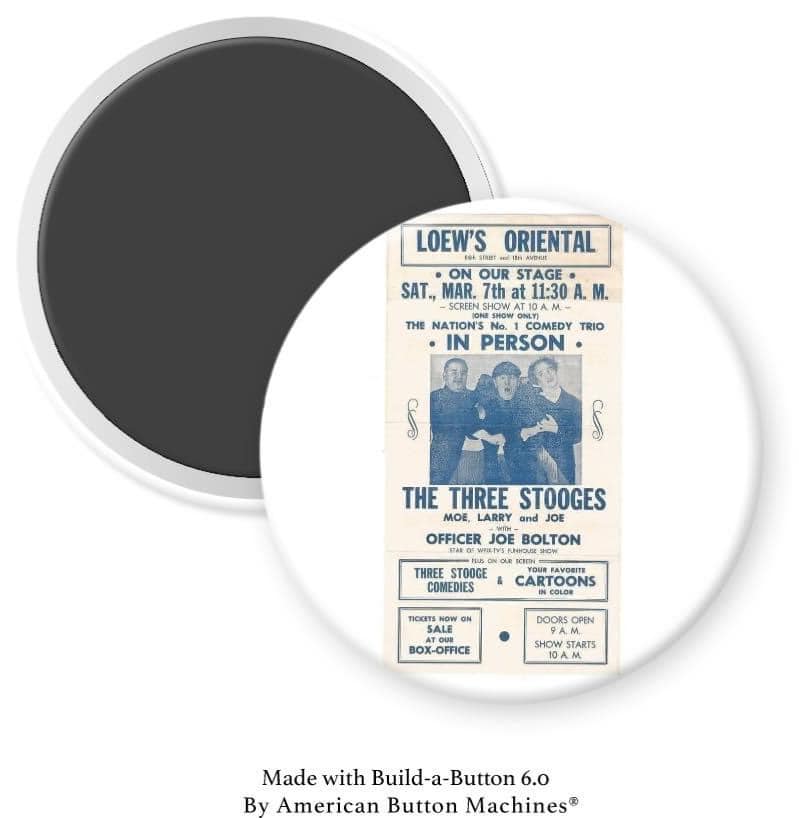 Loew's Oriental Ticket with The Three Stooges Magnet - Magnets and Memories