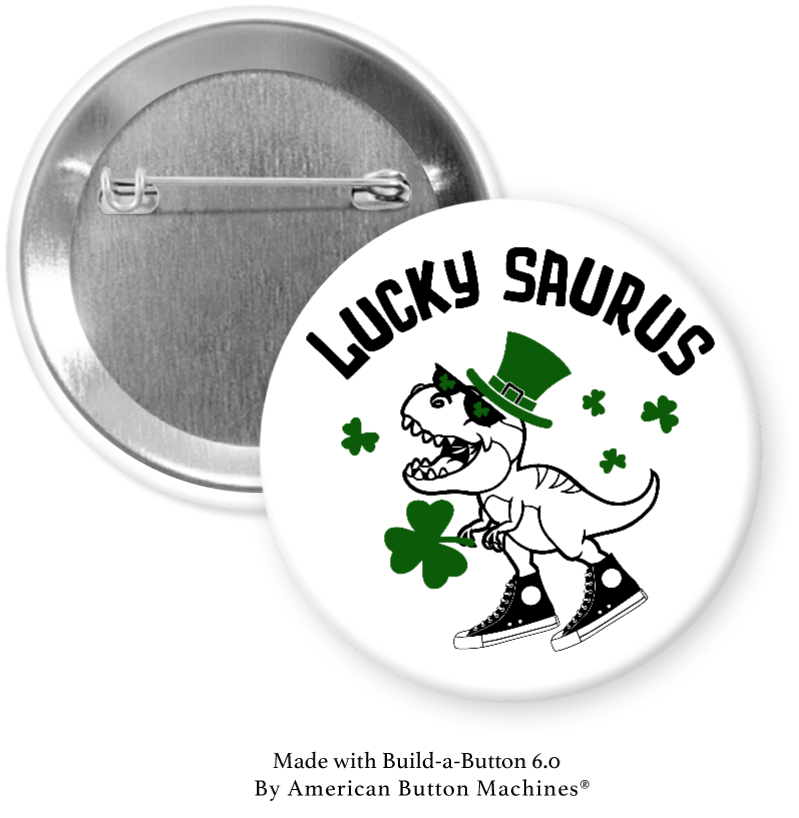Lucky Saurus with Four Leaf Clover Pinback - Magnets and Memories