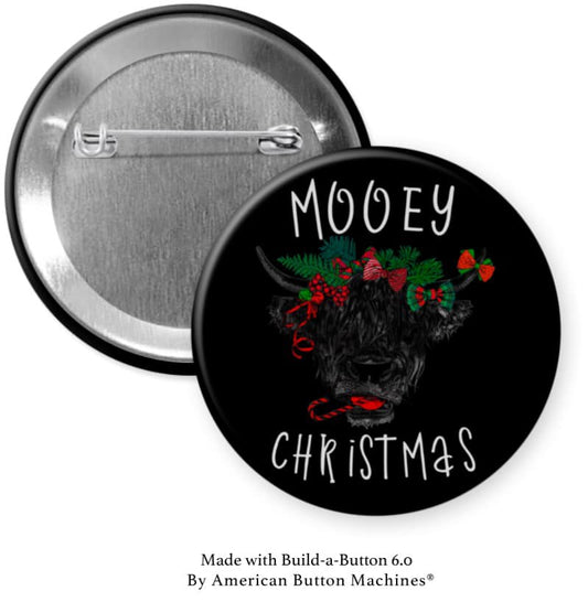 Mooey Christmas With Cow Pinback - Magnets and Memories