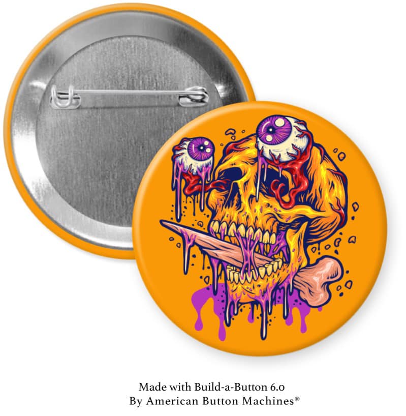 Orange Skull Pinback - Magnets and Memories