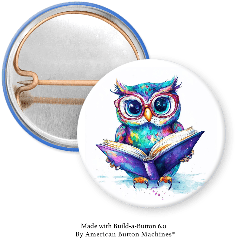 Owl Reading Book Pinback - Magnets and Memories