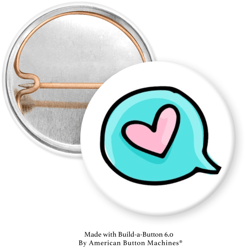 Pink Heart on turquoise Pinback - Magnets and Memories