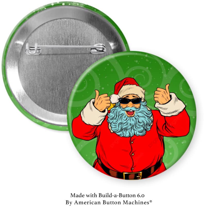 Santa Wearing Shades With Thumbs Up Pinback - Magnets and Memories