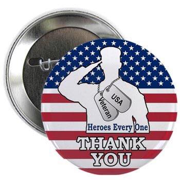 Veterans USA Heroes Every One Thank You Pinback - Magnets and Memories