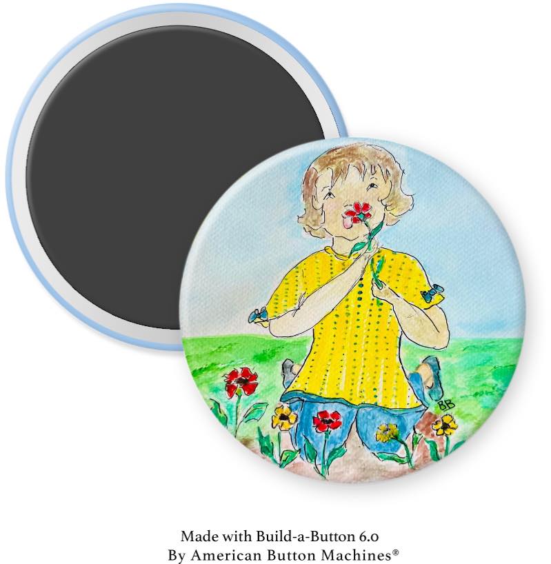 Women Smelling Flowers in Field Magnet - Magnets and Memories