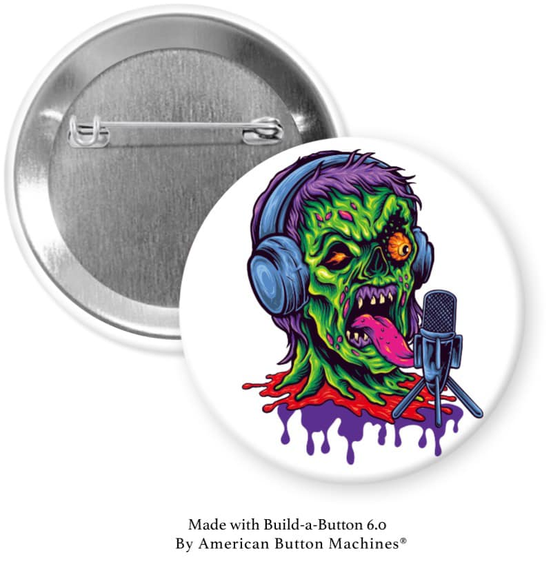 Zombie Head on White Pinback - Magnets and Memories