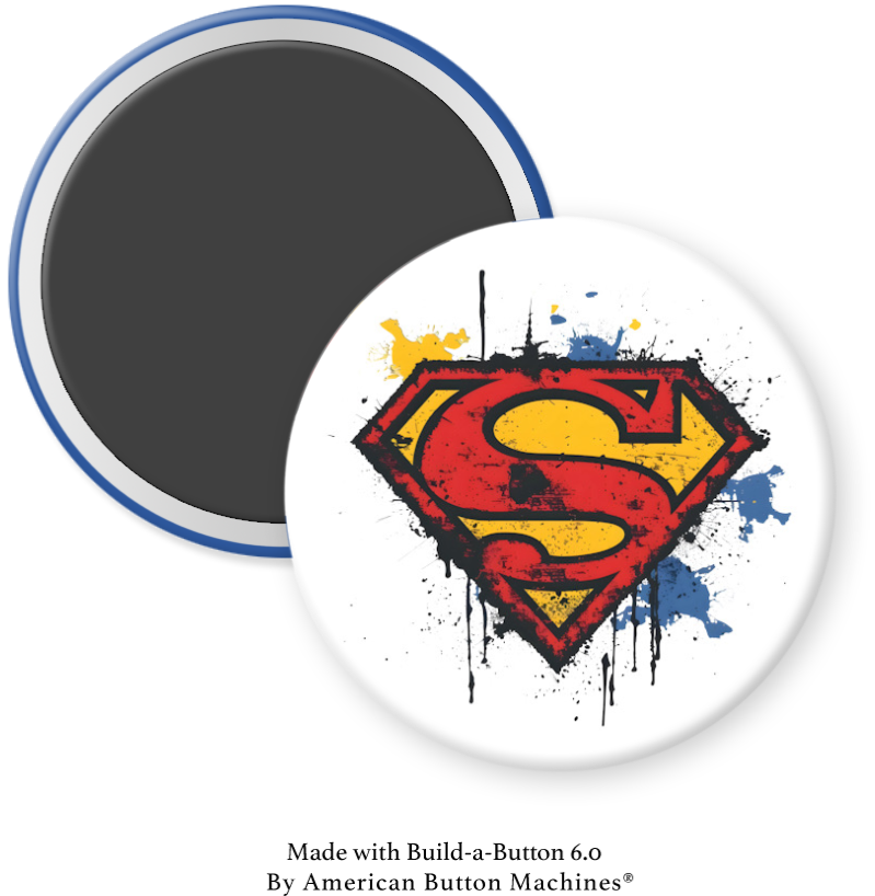 Color splash Superman logo refrigerator magnet by Magnets and Memories, featuring vibrant superhero emblem design.