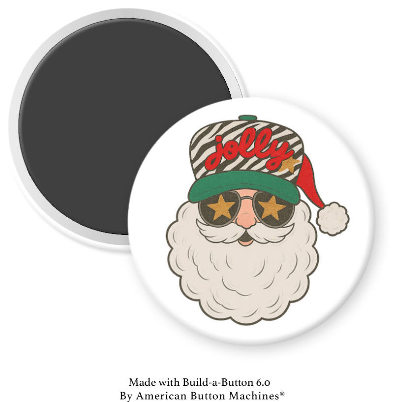 Santa magnet wearing a zebra hat, Jolly Trucker hat, and sunglasses, part of Magnets and Memories refrigerator magnet collection.