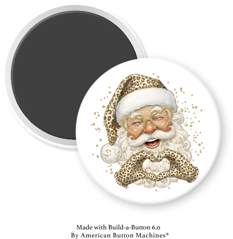 Smiling Santa refrigerator magnet dressed in gold making a love sign with his hands, from Magnets and Memories.
