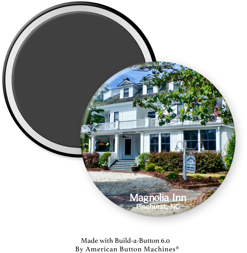 Magnets and Memories refrigerator magnet featuring The Magnolia Inn Pinehurst logo and design for decorative display.