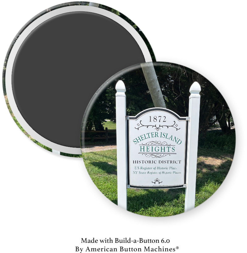Magnets and Memories Shelter Island Historic District sign refrigerator magnet featuring a colorful welcome sign.