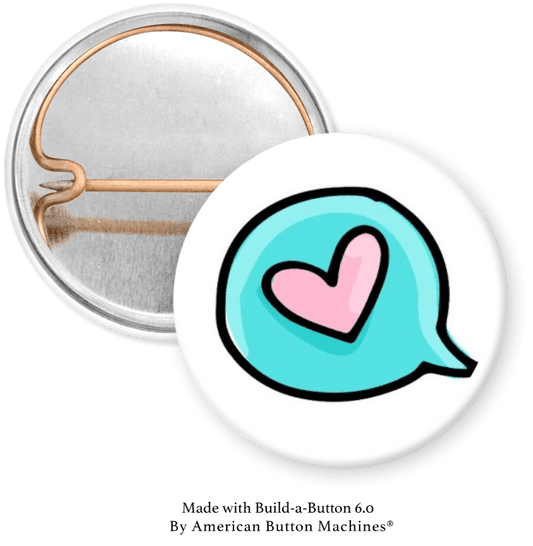 Pink Heart on turquoise Pinback - Magnets and Memories 