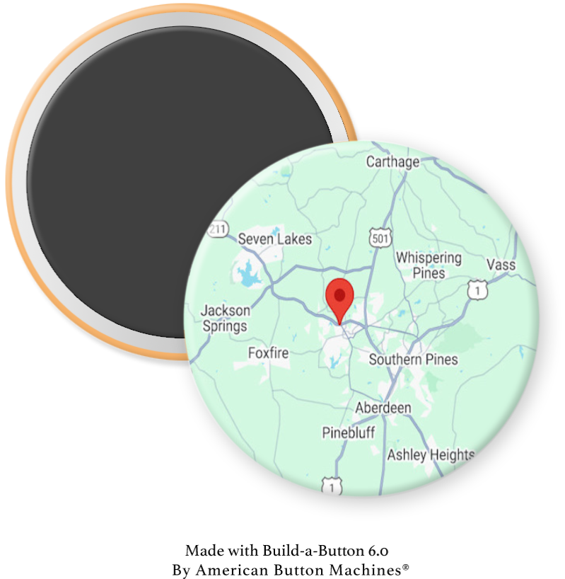 Sandhills Area Map:  Pinehurst. Aberdeen, Southern Pines - Magnets and Memories 