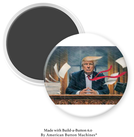President Trump with wild storm blowing around him - Magnets and Memories 