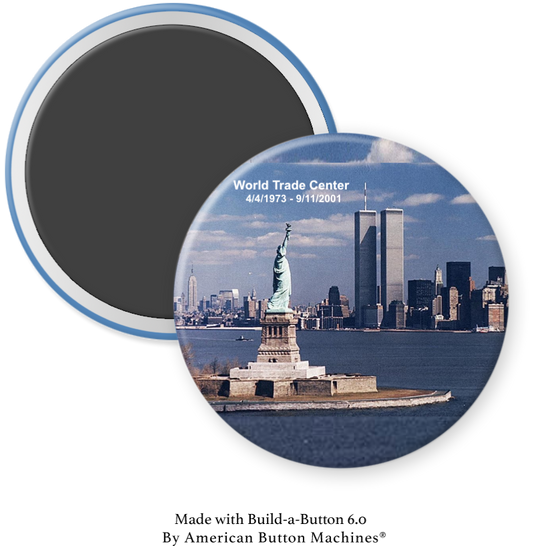 Refrigerator magnet featuring original World Trade Center and Statue of Liberty images by Magnets and Memories.