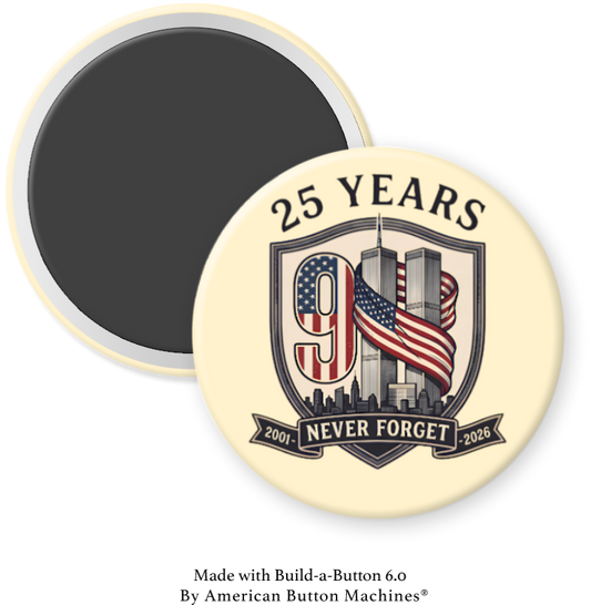 9/11 World Trade Center "Never Forget" refrigerator magnet by Magnets and Memories, featuring a commemorative design.