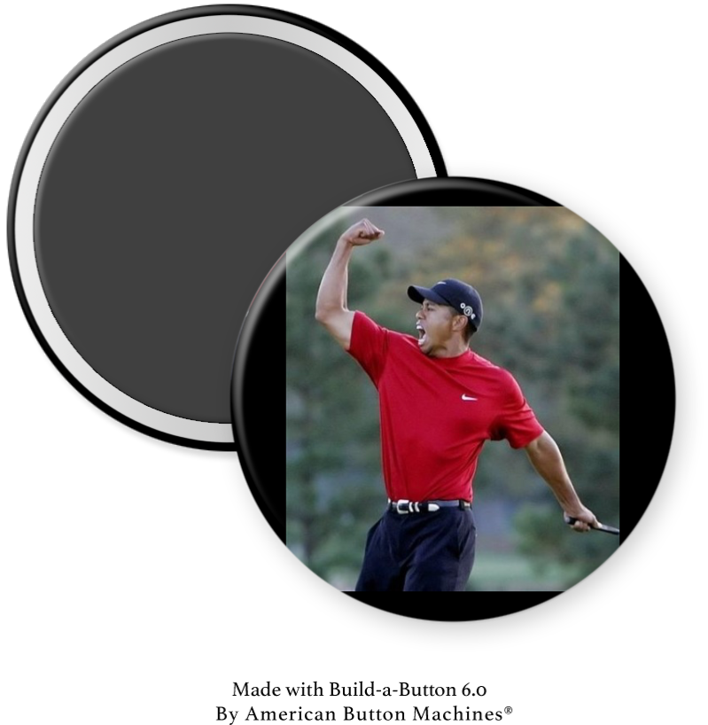 Refrigerator magnet featuring Tiger Woods in his prime, from Magnets and Memories collection, showcasing a dynamic sports image.