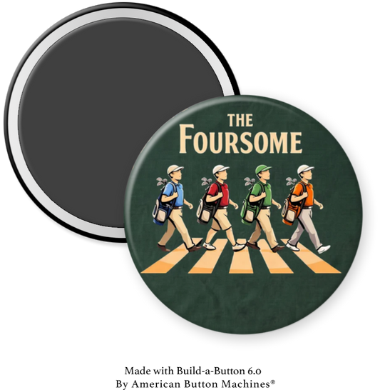 Refrigerator magnet featuring The Foursome golfers crossing Abbey Road inspired by The Beatles, by Magnets and Memories.