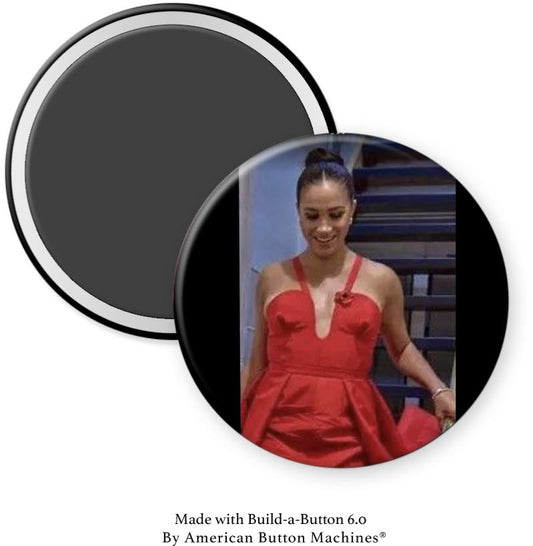 Meghan M in Red Dress with Nips on Stairs Magnet - Magnets and Memories 
