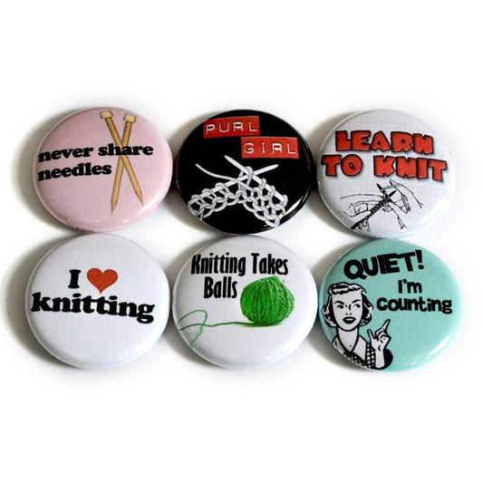 Knitting Various Pinbacks - Magnets and Memories 