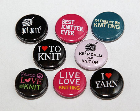 Knitting Pinbacks - Magnets and Memories 