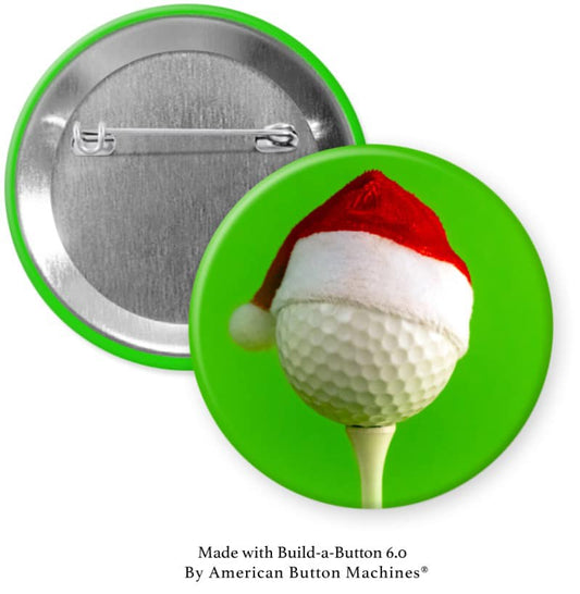 Santa Hat On Golf Ball Pinback - Magnets and Memories 