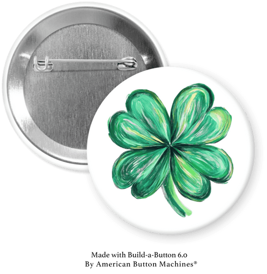 Four Leaf Clover in Green on White Pinback - Magnets and Memories