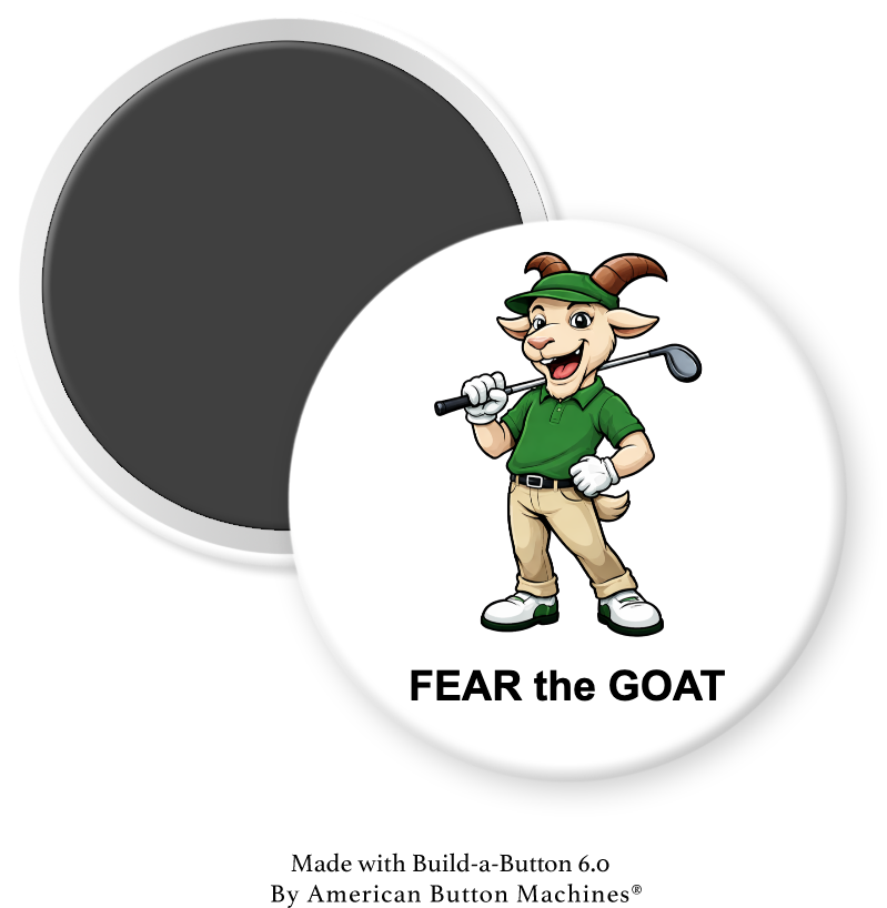 Magnets and Memories GOAT Golf "FEAR the GOAT" magnet featuring a golf-themed design with bold text and vibrant colors.